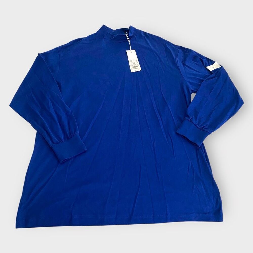 Adidas Y-3 Blue Mock Neck Long Sleeved Logo Tee IB4775 Mens Size Medium New (b)